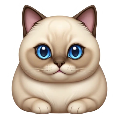 Cinematic Cute Chubby Siamese Cat Portrait Emoji, Round and plump body, soft cream-colored fur with rich dark points on the ears, face, paws, and tail, big, sparkling sapphire-blue eyes, Simplified yet irresistibly adorable features, highly detailed, glowing with a warm, cozy glow, high shine, curious yet calm, stylized with a touch of whimsy, bright and endearing, soft glowing outline, capturing the essence of a mischievous yet lazy and loveable kitty, so cuddly it feels like it could waddle right out of the screen for a snuggle! sticker