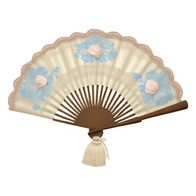 Rococo hand fan pale pink and pale blue and beige with lace sticker