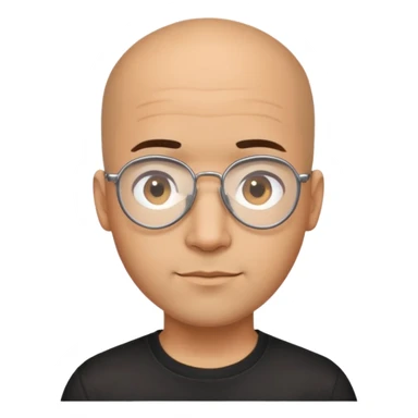 Light brown skinned Latino man with oval face, aviator glasses, completely bald sides with extremely short dark curly hair only on crown, friendly neutral expression, casual black t-shirt sticker