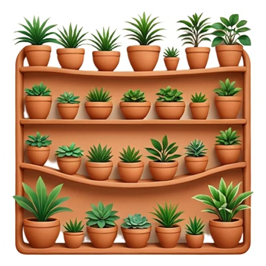 Complex curving Shelving wall to display and care for many plants with a Navajo southwestern style  sticker
