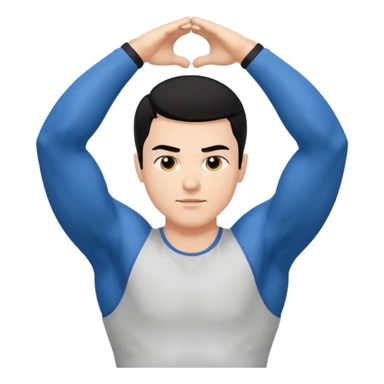 Hombre blanco pelinegro haciendo ejercicio de estiramiento de brazos sticker