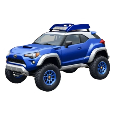 Rally race car Widened roof Long wheelbase widened pearly midnight satin dark blue  2025 Toyota GR86 off-road racer chrome nerf bars,side steps mounted under-door-sill climbing rock sliders, and silver satin wheels  sticker