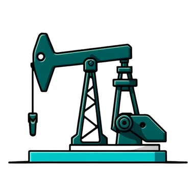 Oil pumpjack (nodding donkey), minimalist design with soft gradients in sky blue, teal green, white, and light gray sticker