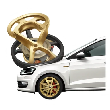 White Volkswagen polo gti with gold wheels  sticker
