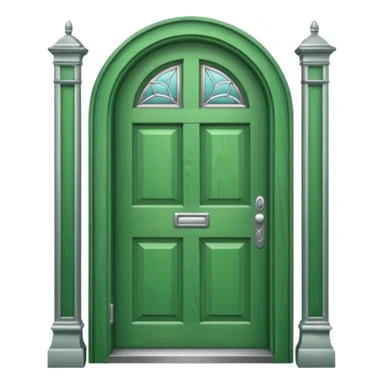 A simple green door emoji with a handle and a window sticker