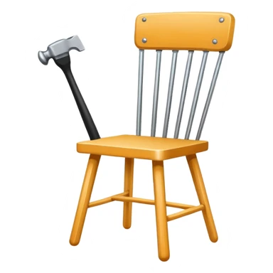 Minimalistic flat vector icon, iOS style, thin black contour on white background. Chair with hammer and paintbrush. No text, no shadows sticker