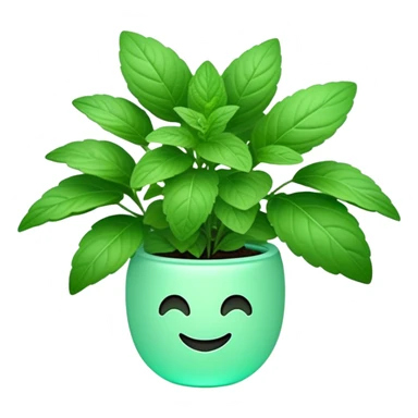 Cinematic Realistic Mint Emoji, Fresh and lively, with deep green leaves covered in tiny veins, emanating a cool, refreshing aroma. The plant’s soft, rounded edges sway gently in the breeze, inviting calm and relaxation. Soft glowing outline, capturing the essence of freshness and cooling fragrance in a fragrant mint plant! sticker