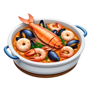 Cinematic Realistic Buzara Seafood Dish Emoji, depicted as a rustic, flavorful seafood stew with shellfish rendered with rich textures and dynamic, maritime lighting. sticker