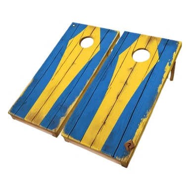 Cornhole board blue and yellow with Michigan “M” sticker