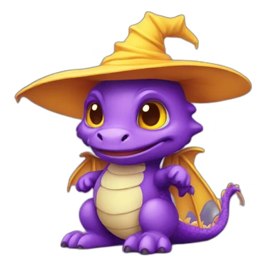 cute purple dragon with yellow eyes wearing wizard hat sticker