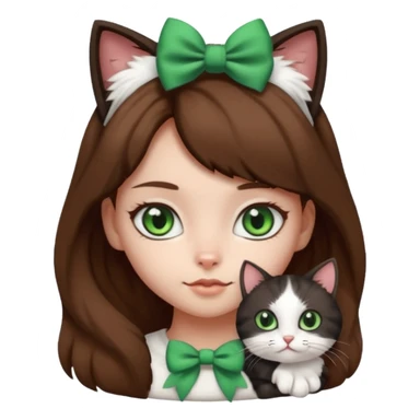 A black and white cat with green eyes she’s a girl she has a bow on her head she’s kinda fluffy  sticker