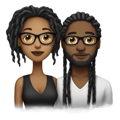 black couple with locs, male lightskin with long black locs, female brown skin with glasses and BLACK locs tied up kissing full body sticker