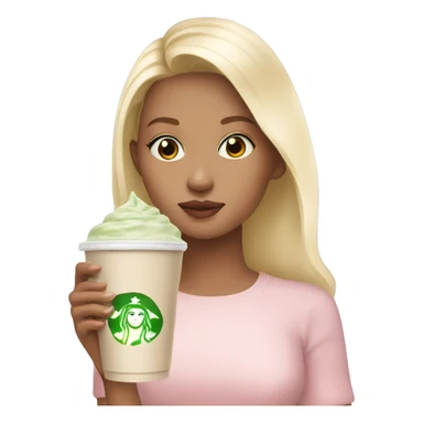 Blonde girl with a pastel pink top drinking iced matcha latte  sticker