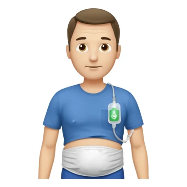 A man in his mid-40s with a stoma bag on his stomach. sticker