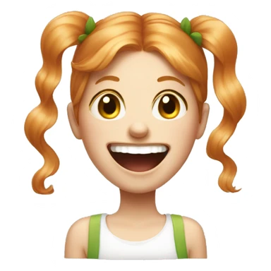 a girl with strawberry blond hair, a head shaped like a tictac, and freckles laughing uncontrolably sticker