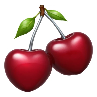 A pair of cherries emoji made of liquid silver chrome, smooth rounded shapes, glossy metallic surface, subtle sensual vibe, luxury sexy aesthetic, iOS emoji style, centered, clean white background sticker