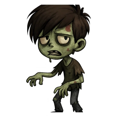 boy zombie with medium, big, slightly emo dark brown hair sticker
