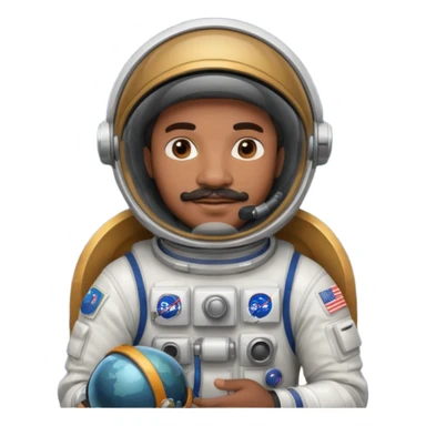 Mustached astronaut  black man holding helmet in his hand, sticker