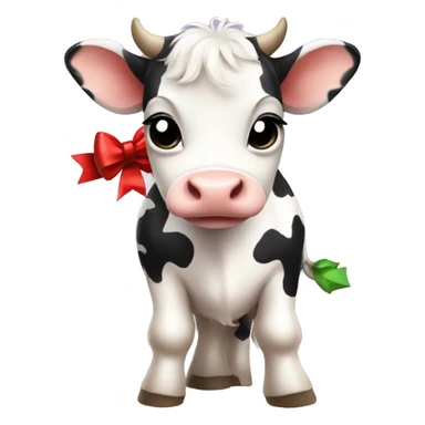 cute baby cow with a christmas bow sticker