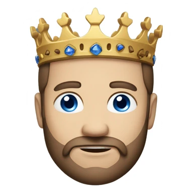 A king with a crown, white skin, blue eyes, brown hair and low beard with no mustache sticker
