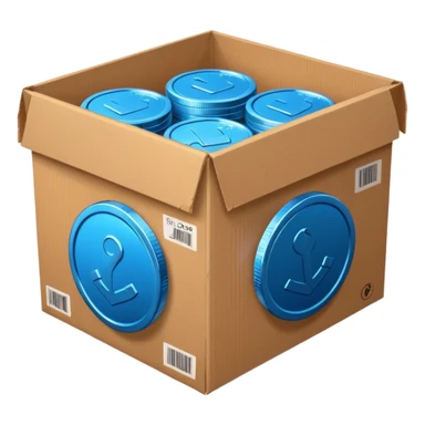 blue coins credit in a cardboard package sticker