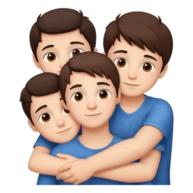 Three cute young brunette brothers hugging each other sticker
