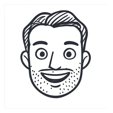 Make the beard less visible, just a hint of stubble, keep the style and background transparent in hand drawn icon style with no fill. sticker