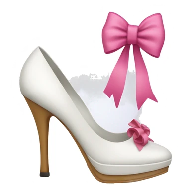 white chunky high heel with a pink bow sticker