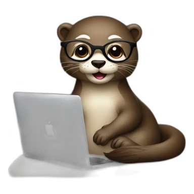 female otter with glasses use a macbook while seated against a pillow sticker