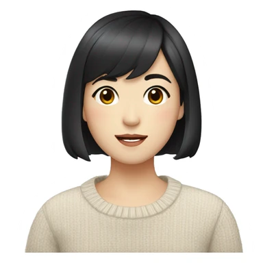 fermer korean girl short black hair sharp jawline, attractive wearing a sweater sticker