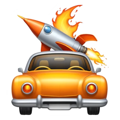car with a rocket engine on the trunk with fire coming out of it sticker