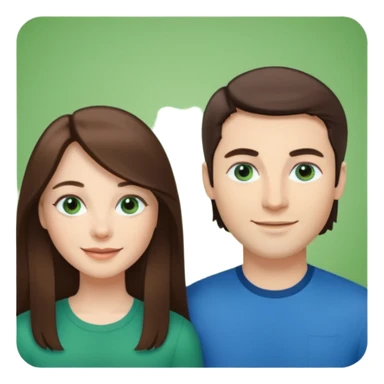 “A Polaroid-style photo of a couple with a heart of a white woman with long brunette hair and blue eyes, and a white man with short brunette hair and green eyes.” sticker