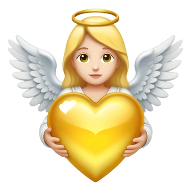 Un corazón blanco mezclado con amarillo con alas de ángel y aureola sticker