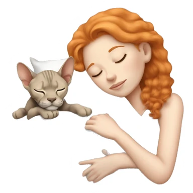 White girl ginger hair sleeping with gray sphinx sticker