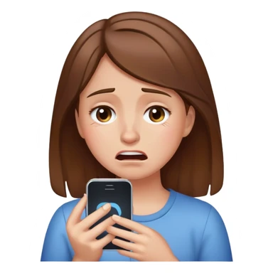 Girl with brown hair crying holding phone sticker