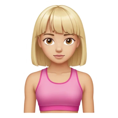 chica con un top rosa de gimnasio y pelo rubio con flequillo sticker