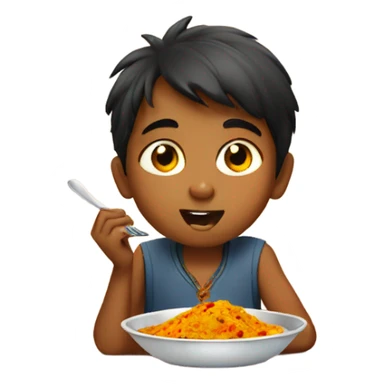 Indian kid eating curry sticker