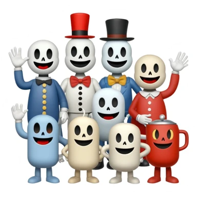 All Cuphead characters and a mega all bosses and all mega casino bosses and Cuphead ghost and Mugman tells elder kettle but elder kettle was dead and Mugman sticker