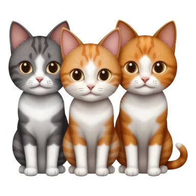 3 different coloured tiny short haired cats, including a dark brown tabby and white cat, and a dark grey and white and a ginger and white sticker