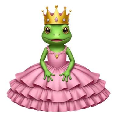 Brown bed with white sheets and a pink comforter.  In the bed sits a frog in a frilly little pink dress, wearing a crown and sitting like a frog would normally sit. sticker
