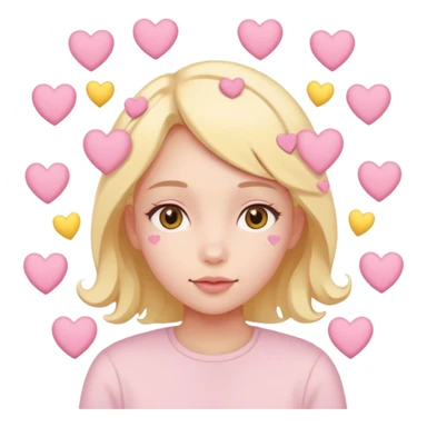 A girl with hearts around her head in soft pink, beige and yellow pastel colors sticker