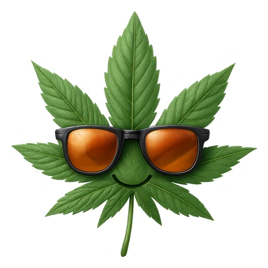 Make this weed leaf with sunglasses look more realistic, keep the sunglasses, and maintain no background. The style should be realistic with natural textures and details on the leaf and sunglasses. sticker