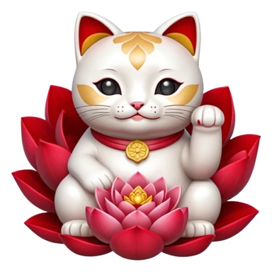 Lucky cat with red lotus flower sticker