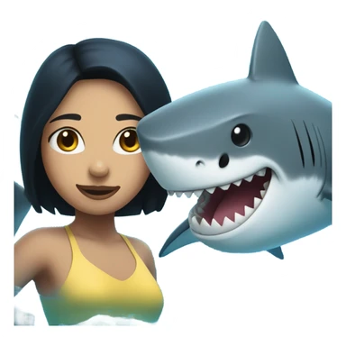 Girl with black hair with shark in Hawaii sticker