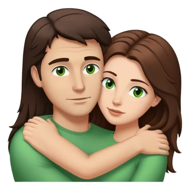 White man brown eyes and short dark BROWN hair hugging white woman with long brown hair and green eyes sticker