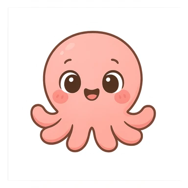 a cute pink octopus, original design, big eyes, blushing cheeks, joyful sticker