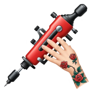 ahand that has a tattoo machine and its tattooing sticker