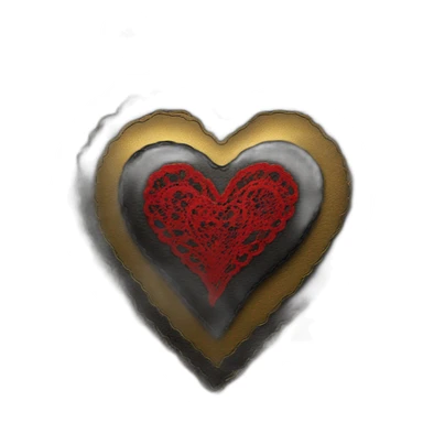 black leather heart with red lace overlay and gold border sticker