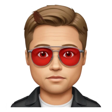 Brad Pitt, wearing dark glasses with red lenses sticker