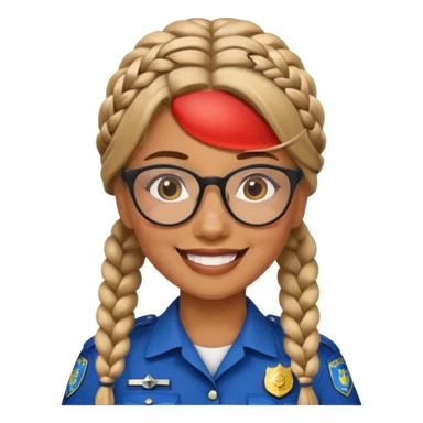 happy woman police with braided hair wearing glasses sticker